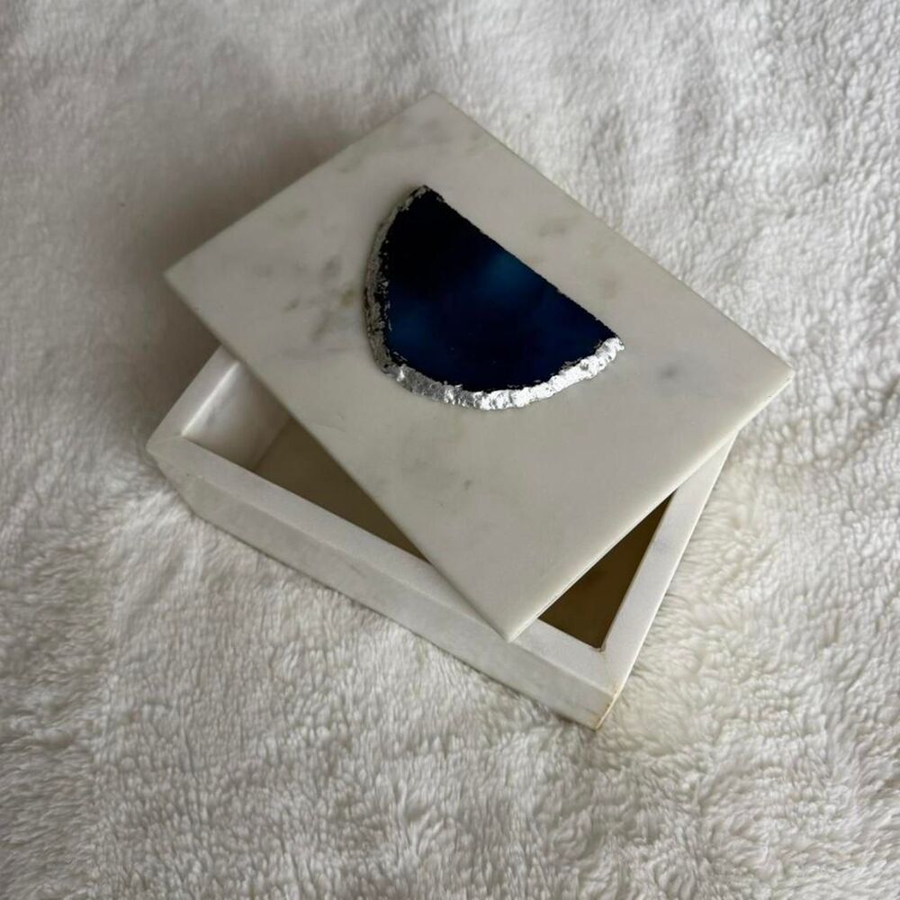White marble box with blue agate stone
